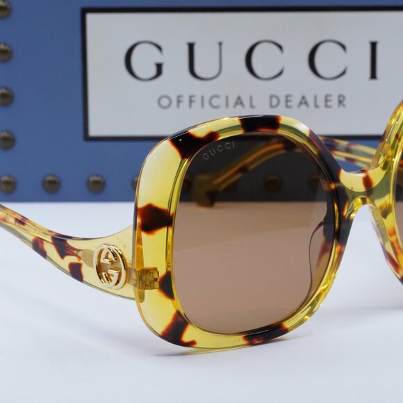 Gucci GG1235S 002 Square Sunglasses - Shiny Yellow Spotted Havana main image 6